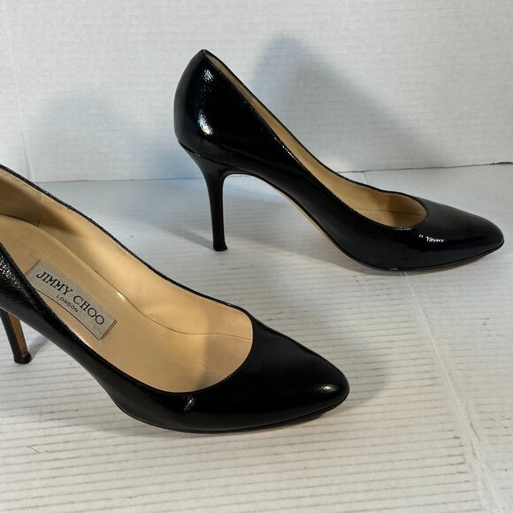 WOMEN'S BLACK JIMMY CHOO HEELS SIZE 7-1/2 - Picture 2 of 16